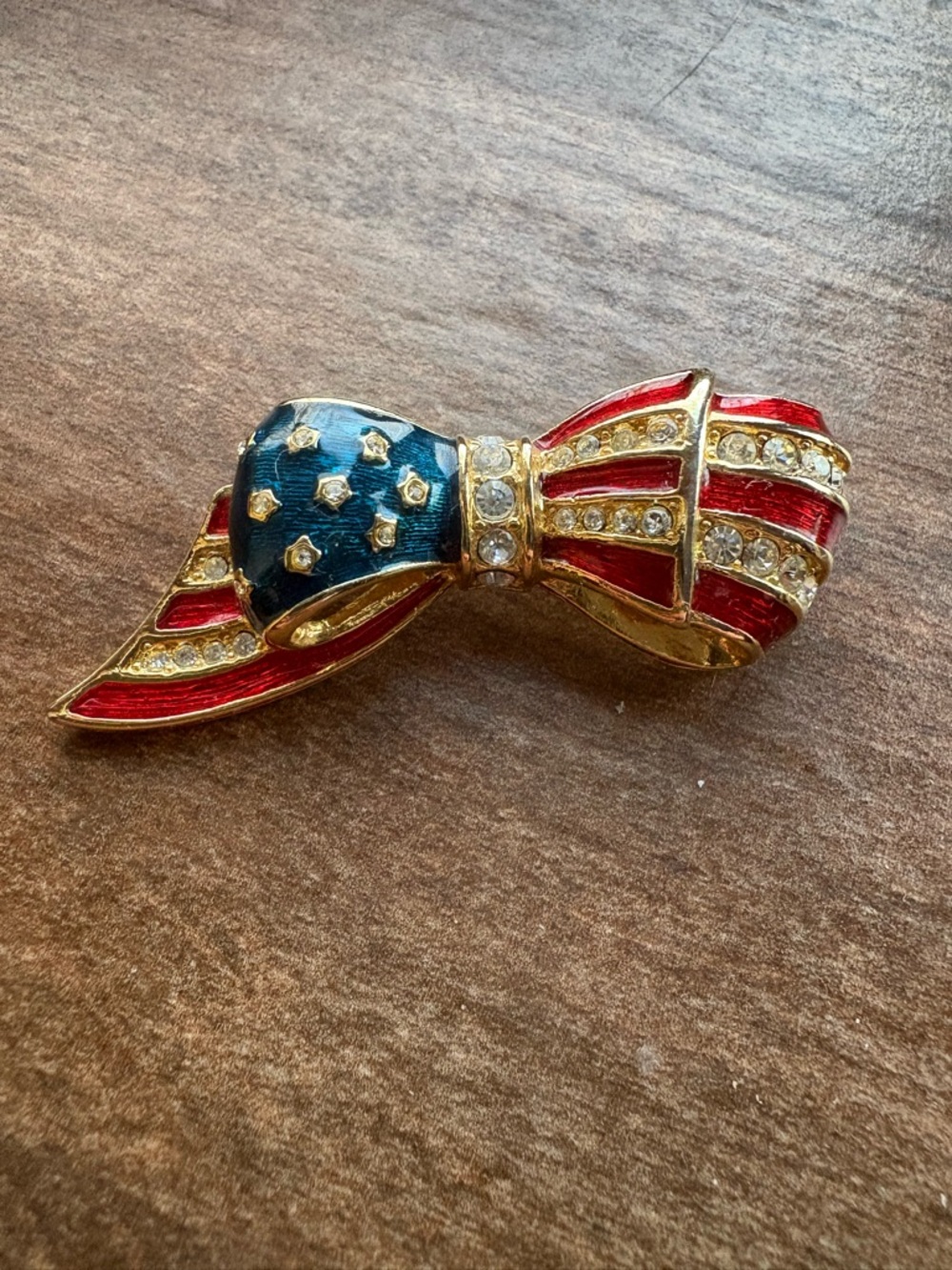 Vtg Carolee American Flag Bow Brooch